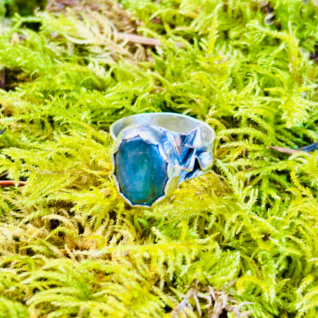 “ FOREST MUSHROOM FRIENDS”~ Labradorite Sterling Silver Ring