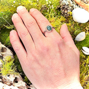 “TWISTED MOSS”~Shimmerimg Sterling Moss Agate Ring