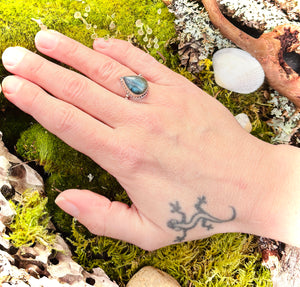 “RAIN DROP DOTS”~Labradorite Sterling Silver Cocktail Ring