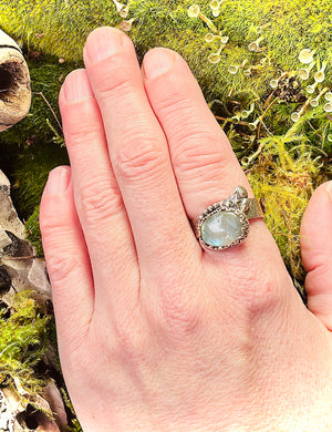 “LOVE OF THE SEA” ~ Oval Labradorite Sea Shell Sterling Silver Ring